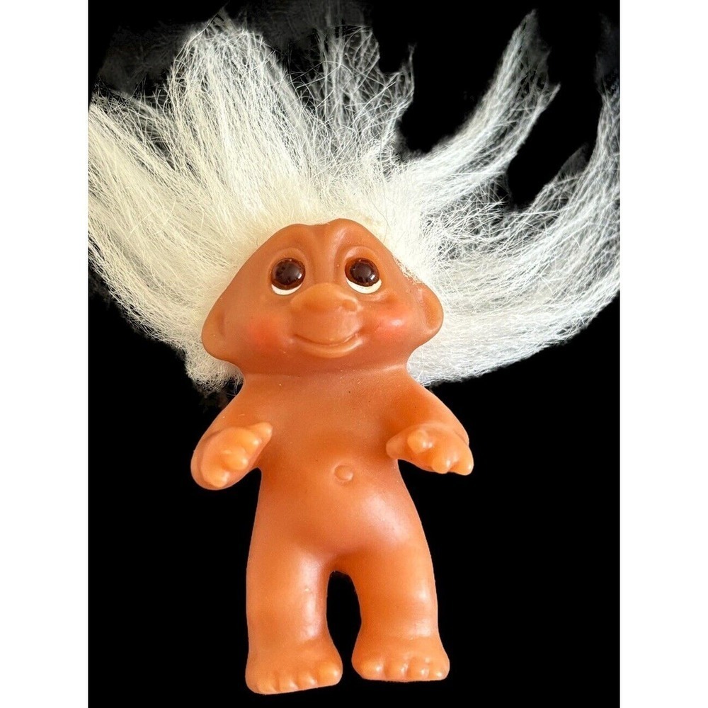 Vintage 1985 Dam Norfin Baby Toddler Troll Doll White Hair Orange Eyes